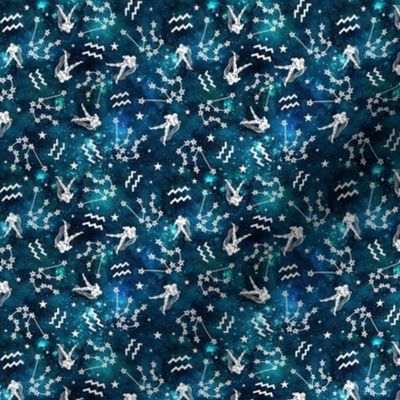 Small Scale Aquarius Zodiac Water Signs Symbols and Constellations on Teal Galaxy