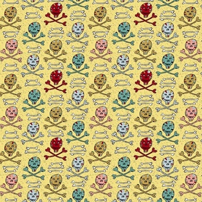 colorful skulls and crossbones on light yellow | small