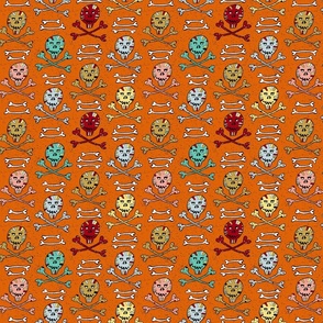 colorful skulls and crossbones on orange | small