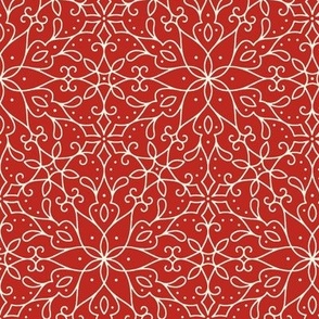 Scroll Snowflake Print - Poppy Red with Ivory