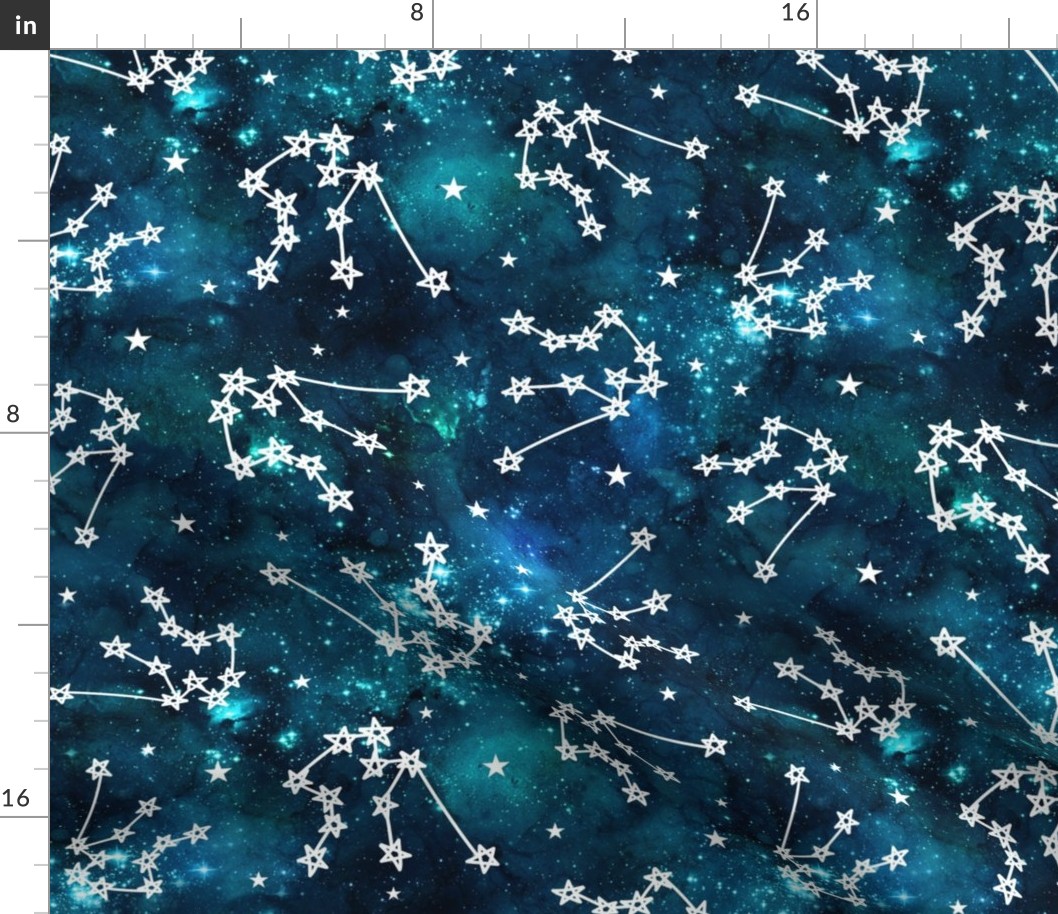 Large Scale Aquarius Constellations and Stars on Teal Galaxy