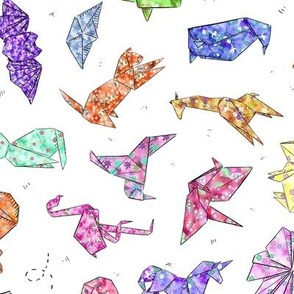 Origami animals in colorful origami paper