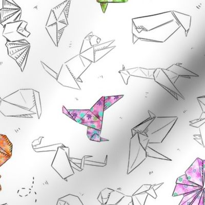 origami animals, fox, turtle, hummingbird, butterfly
