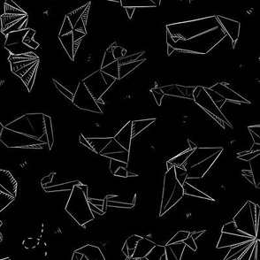 origami animals,  white outline