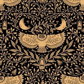 Night Owl Folk Art in Black and Gold 