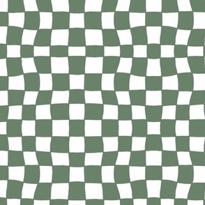 Mini Hand Drawn Small Checkerboard Pattern (sage green/white)