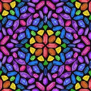 Crystal Mandala Rainbow Gemstone Tile Black Background