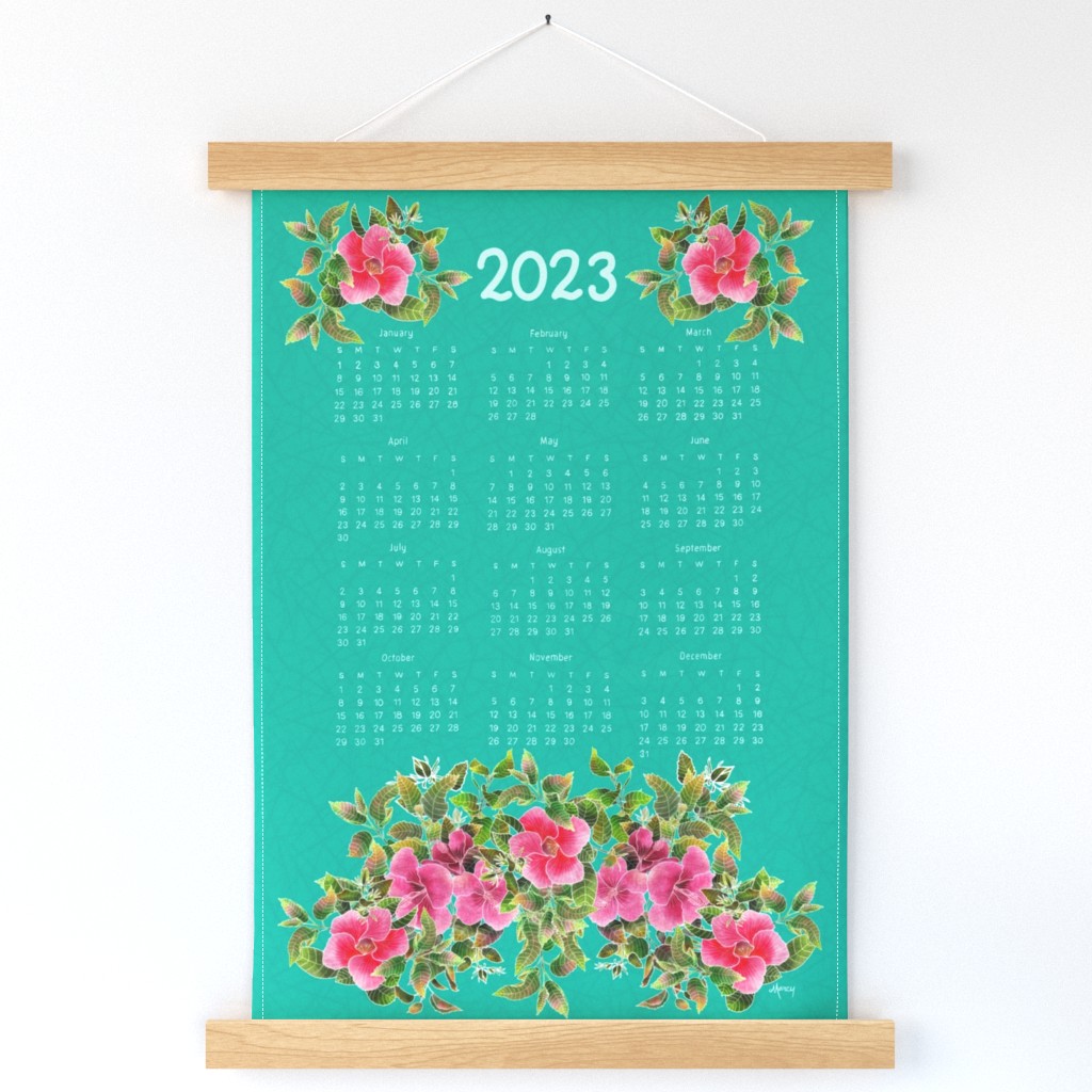 Hibiscus Garden Wall Calendar — White Lettering