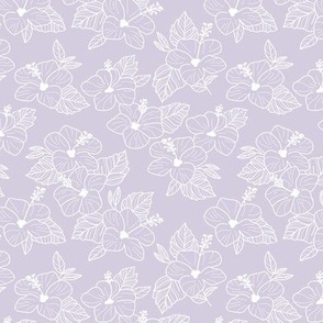 Wild garden hibiscus summer - tropical boho blossom hawaii island vibes white on lilac purple