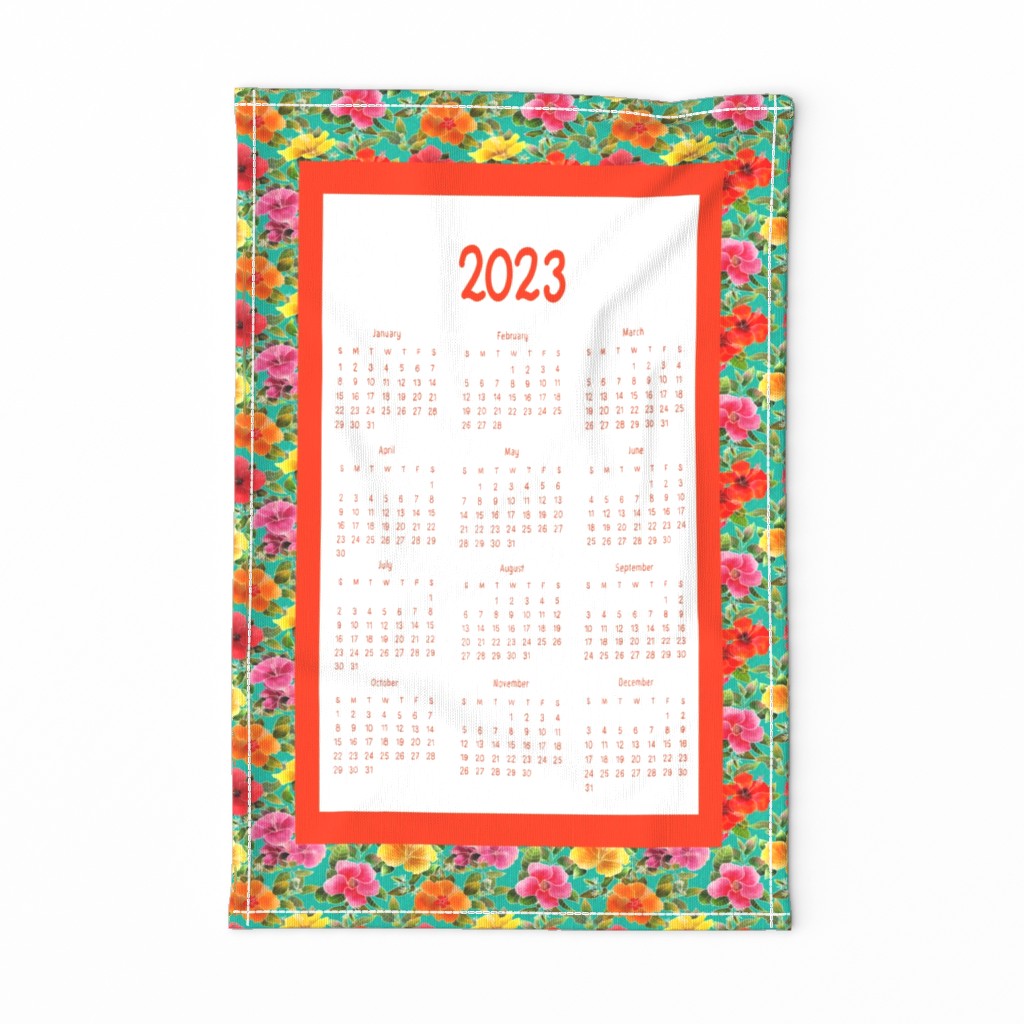 Hibiscus Garden Wall Calendar with Red Lettering Wall Hanging