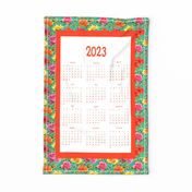 Hibiscus Garden Wall Calendar with Red Lettering Wall Hanging