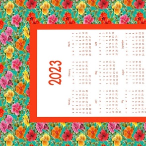 Hibiscus Garden Wall Calendar with Red Lettering Wall Hanging