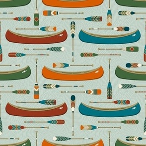 Canoes and Paddles Oars | Small Scale | Bright Colors | Camp and Coast Wallpaper and Decor