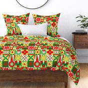 Geo Christmas Pattern in a Grid - green, red, yellow