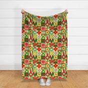 Geo Christmas Pattern in a Grid - green, red, yellow