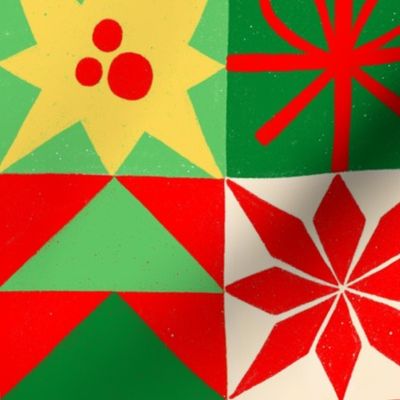 Geo Christmas Pattern in a Grid - green, red, yellow