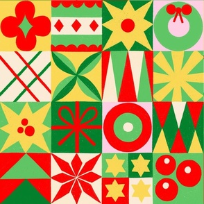 Geo Christmas Pattern in a Grid - green, red, yellow