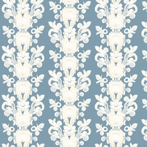 Floral Stripes in Ivory on French Blue