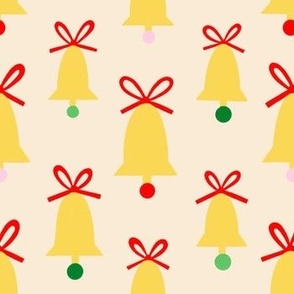 Yellow Christmas Bells as a Polka Dot Pattern on cream background