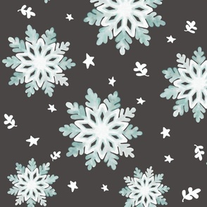 Snowflakes, Charcoal, Grey, Brown, Retro Christmas, jg_anchor_designs