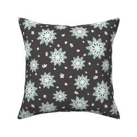 Snowflakes, Charcoal, Grey, Brown, Sea Glass, Blue, Retro Christmas, jg_anchor_designs