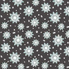 Snowflakes, Charcoal, Grey, Brown, Sea Glass, Blue, Retro Christmas, jg_anchor_designs