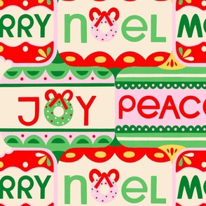 Fun decorated  Christmas Ornaments with Joy, Peace, Merry, Noel