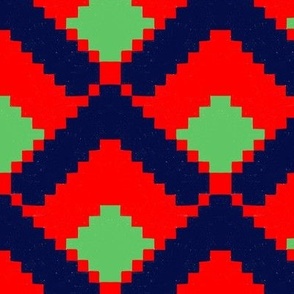 Christmas Knitted Pattern - red , dark blue and green