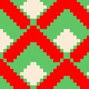 Christmas Knitted Pattern - green, red and cream