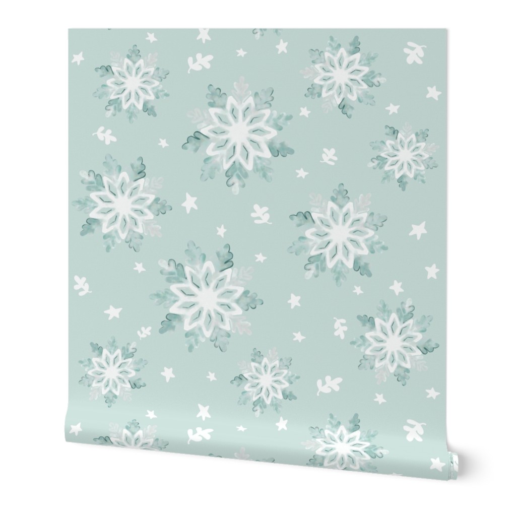 Snowflakes, Sea Glass, Blue, Teal, Retro, Christmas, jg_anchor_designs, small print