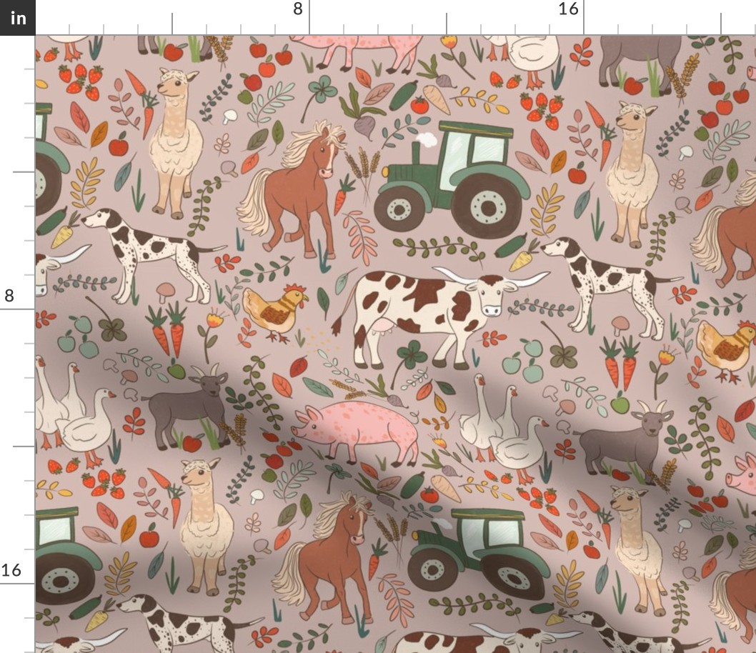 Farm days - animals and vegetables | Mink Grey | large scale 