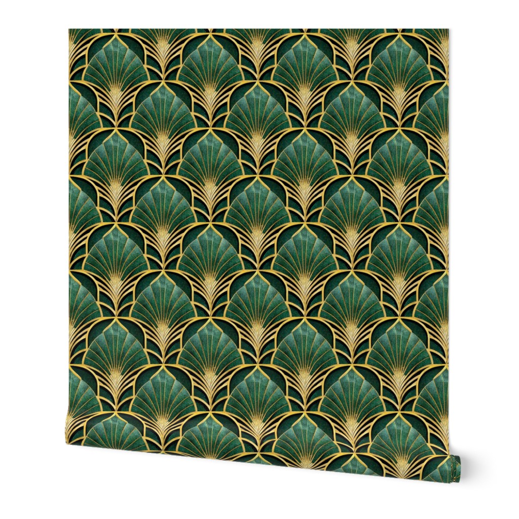 Art Nouveau emerald green 1920's Gold geometric Art Deco.
