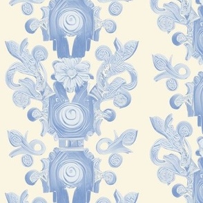 Floral Stripes in Wedgewood Blue on Ivory