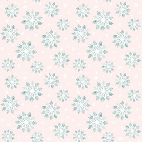 Snowflakes, Light Rose, Pink, Light Teal, Sea Glass, Blue, Retro, Christmas, jg_anchor_designs