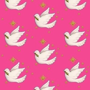 Dove on pink with gold stars for Christmas or Holiday creations and decor