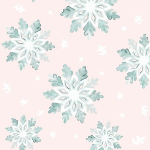 Pink, Snowflakes, Light Rose, Pink Teal, Green, Sea Glass, Blue, Retro, Christmas, jg_anchor_designs, #RetroChristmas #Christmas