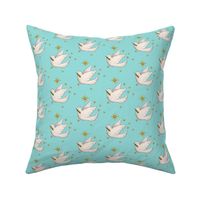 Christmas dove on light teal blue