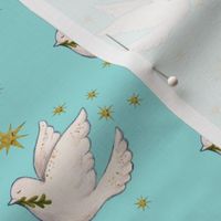 Christmas dove on light teal blue