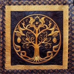 Ancient Rustic Blue and Gold Tree of LIfe by kedoki