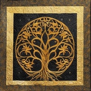 Ancient Rustic Round Gold Tree of LIfe by kedoki