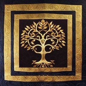 Quilt Ancient Rustic Gold Tree of LIfe by kedoki