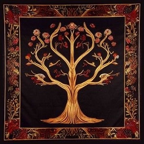 Tree of LIfe Red Gold Black Embroidery by kedoki