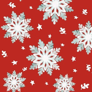 Snowflakes, Poppy, Red, Sea Glass, Blue, Teal, Retro, Christmas, jg_anchor_designs