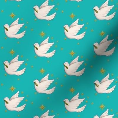 Christmas doves of Peace on a teal background