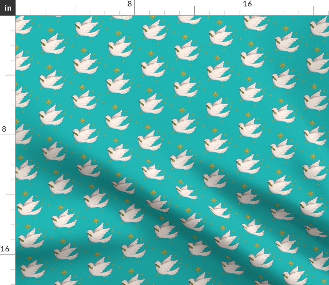 Christmas doves of Peace on a teal background