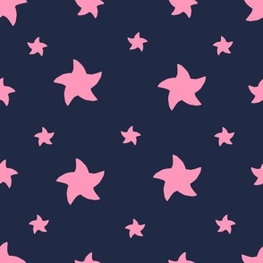 Pink Stars on Navy Blue