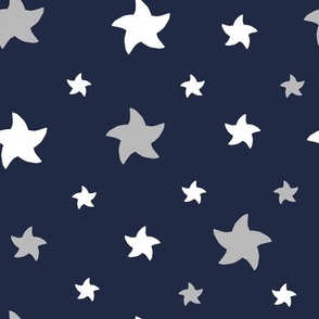 White and Gray Stars on Navy Blue