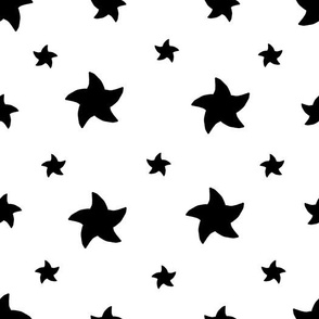 Black Pinwheel Stars on White 