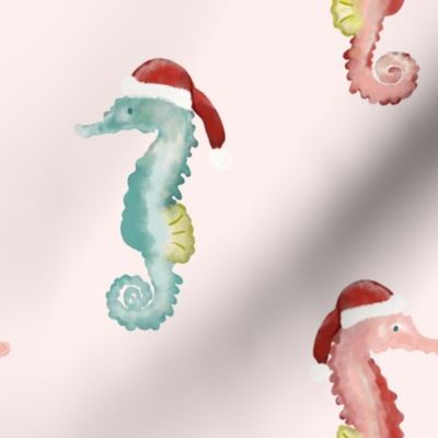 Pink, Aqua, Christmas, Seahorses, Stockings, light rose, blue green, jg_anchor_designs, seahorse, coastal, beach