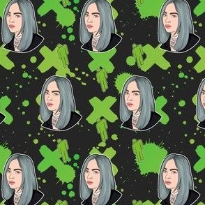 Billie Eilish Logo Faces on Black Green Pop Singer Ocean Eyes Billie Eilish Green My Future Come Play With Me Forever Ocean Eyes Tour Music All I Ever Wanted Bad Guy Pop Concert Singer The Most Song Dance